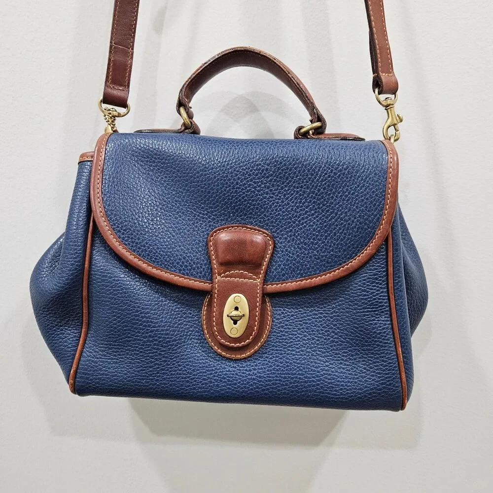 Vintage Coach Sheridan Monticello Leather Crossbody Bag 4226 Navy British Tan